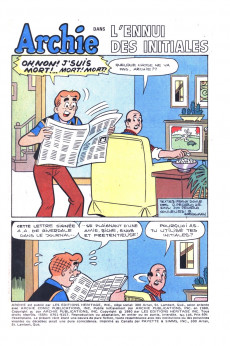 Extrait de Archie (Éditions Héritage - 1970) -105- L'ennui des initiales