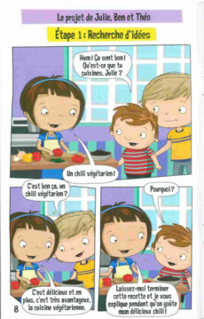 Extrait de BD des petits entrepreneurs - Julie cuisine des plats végétariens