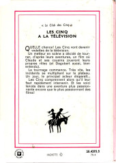 Verso de Le club des Cinq (Bibliothèque Rose) -26- les cinq à la télévision