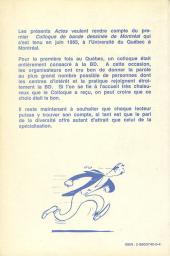 Verso de (DOC) Études et essais divers - Premier colloque de bande dessinée de Montréal