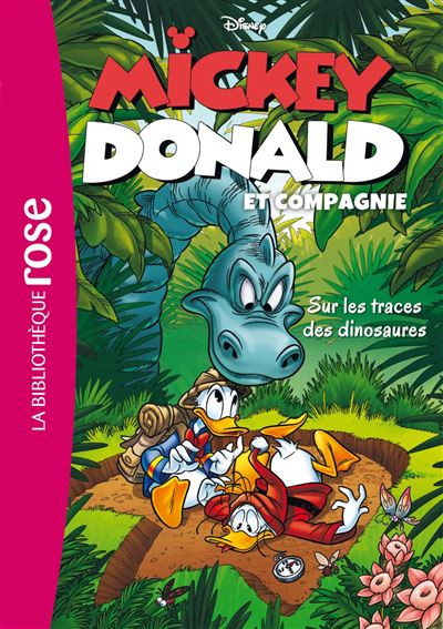 Couverture de Mickey, Donald et compagnie (Bibliothèque Rose) -3- Sur les traces des dinosaures