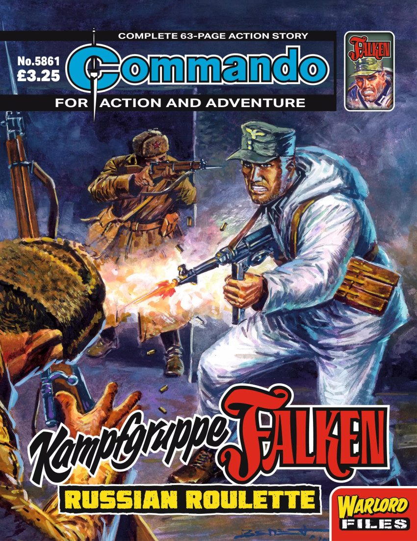 Couverture de Commando (D.C Thompson - 1961) -5861- Kampfgruppe Falken, Russian roulette